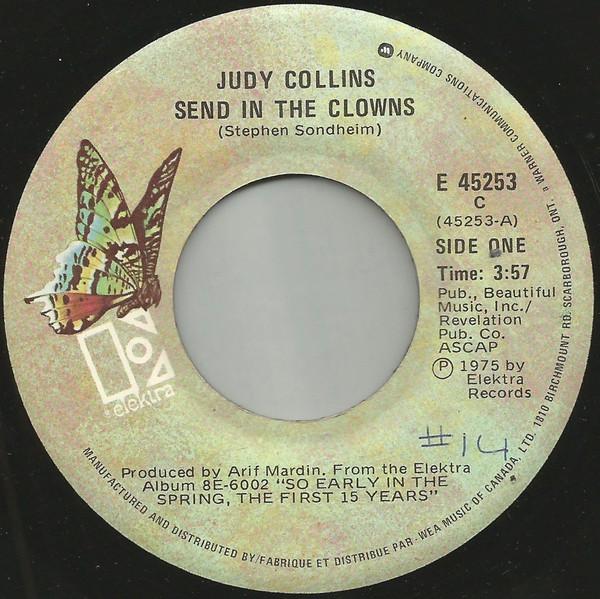 7-дюймовая пластинка JUDY COLLINS Send In The Clowns E45253 ELEKTRA 1975 Канада Поп Б/у
