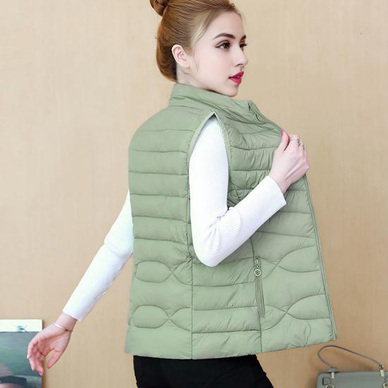 Women's Padded Vest Autumn Winter Ultra Light Zipper Closure Warm Sleeveless Jacket Slim Fit Windproof Stand-up Collar Waistcoat for Home Work