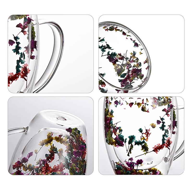 350 мл начинки сухоцветы двойные стенки стеклянная чашка с ручкой термостойкие чай кофе кружка эспрессо молоко креативный подарок