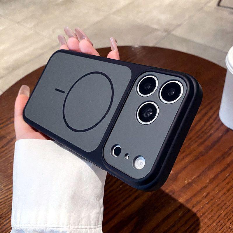 Магнитный чехол с полным покрытием, совместимый с AI-камерой, для Apple iPhone 17 Pro Max - Дизайн Color Block с ощущением кожи