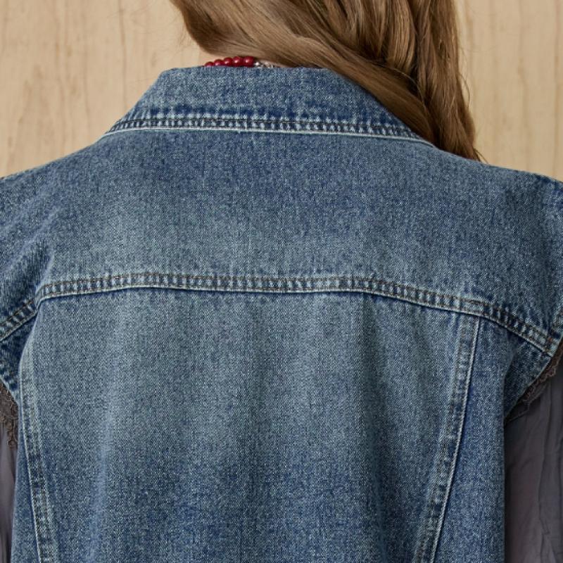 MAXZA Джинсовый жилет с клетчатой отделкой и оборками
