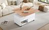 100*50*52cm Coffee Table with 4 Wheels, Living Room Table with 4 Drawers, Liftable Coffee Table, Height-Adjustable Sofa Table, White + Wood Color