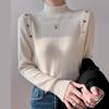 Модный элегантный однотонный вязаный свитер с полувысоким воротом для женщин, осенний повседневный облегающий свитер с длинным рукавом для женщин, топы, зимние теплые базовые трикотажные изделия 24880
