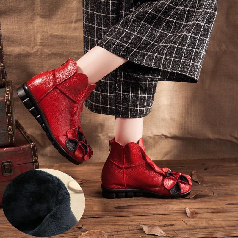 Leather Women's Boots Autumn and Winter Short Boots Flat-bottomed Comfortable Women's Martin Boots Cowhide Boots Real Cowhide Soft Sole