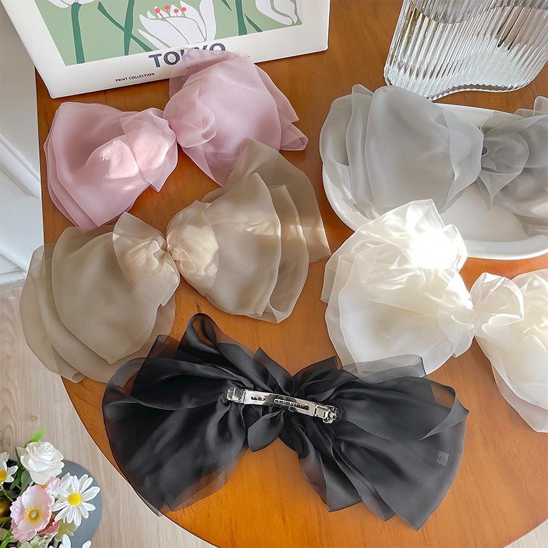 Fairy Chiffon Bow Hairpin French Oversized Sweet Wind Spring Clip Hairpin Top Clip Eye-catching Hair Accessories