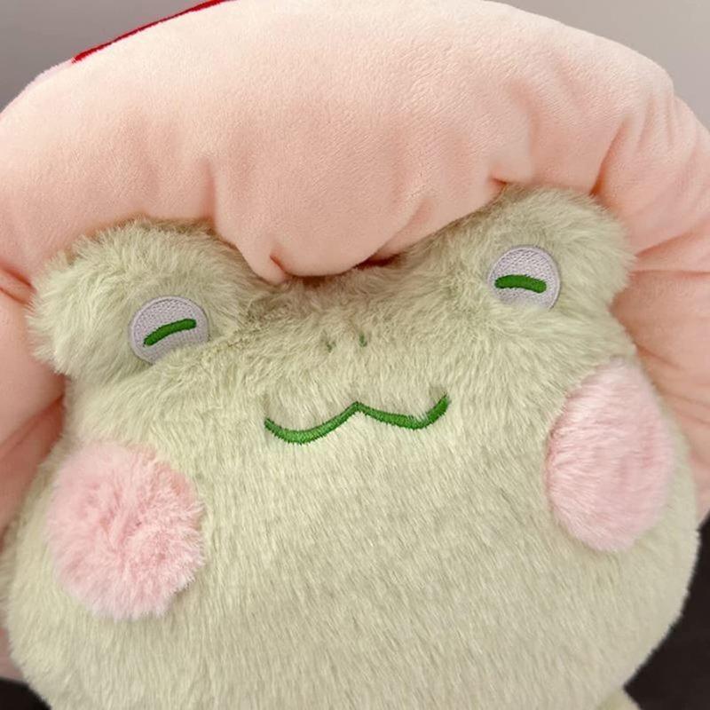 Frog Plush Toys, Cute Frog with Red Mushroom Hat Stuffed Animals, Kawaii Plushies Gift for Kids Girls Adults Valentines Birthdays Gift