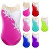 Round Neck Dance Training Leotard for Kids Girls Mesh Patchwork Glittering Sequins Sleeveless Bodysuit Jumpsuit