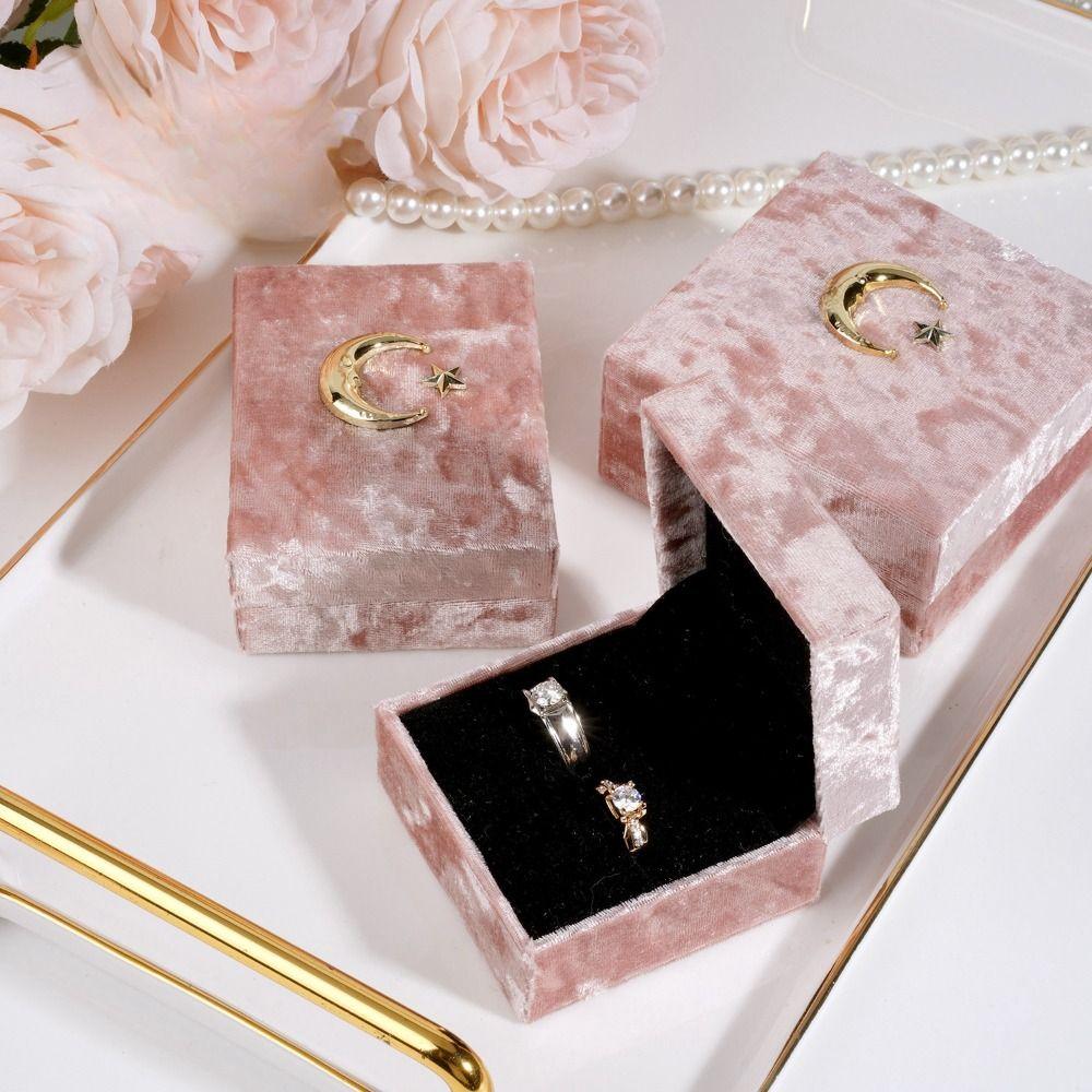 Коробка для колец со стразами, Винтажный держатель для украшений, Модная бархатная шкатулка для драгоценностей, Подарок