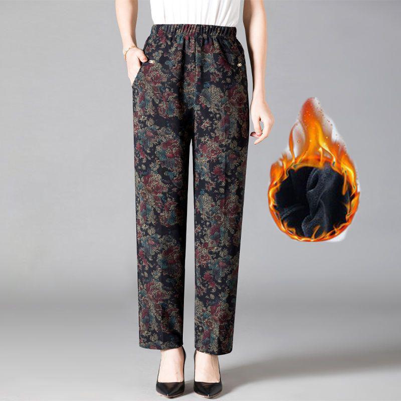Сохраняйте тепло для женщин, плюс бархатные толстые свободные высокие эластичные брюки для отдыха на открытом воздухе, плюс размер, высокая талия, прямые повседневные флисовые брюки