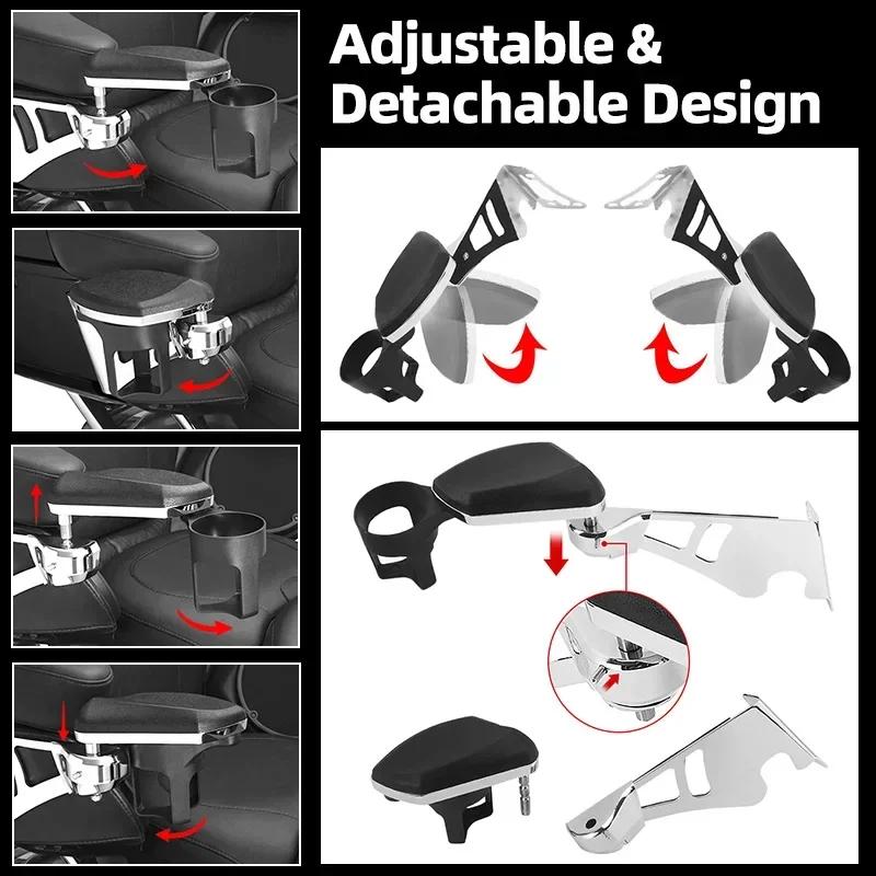 Motorcycle Adjustable Rear Passenger Armrests W/Cup Holder Accessories For Harley Touring Tri Glide Electra Glide 1997-2013