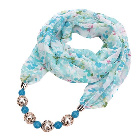 Beads Pendant Floral Print Necklace Scarf Simple Ethnic Style Vintage Chiffon Scarf for Home
