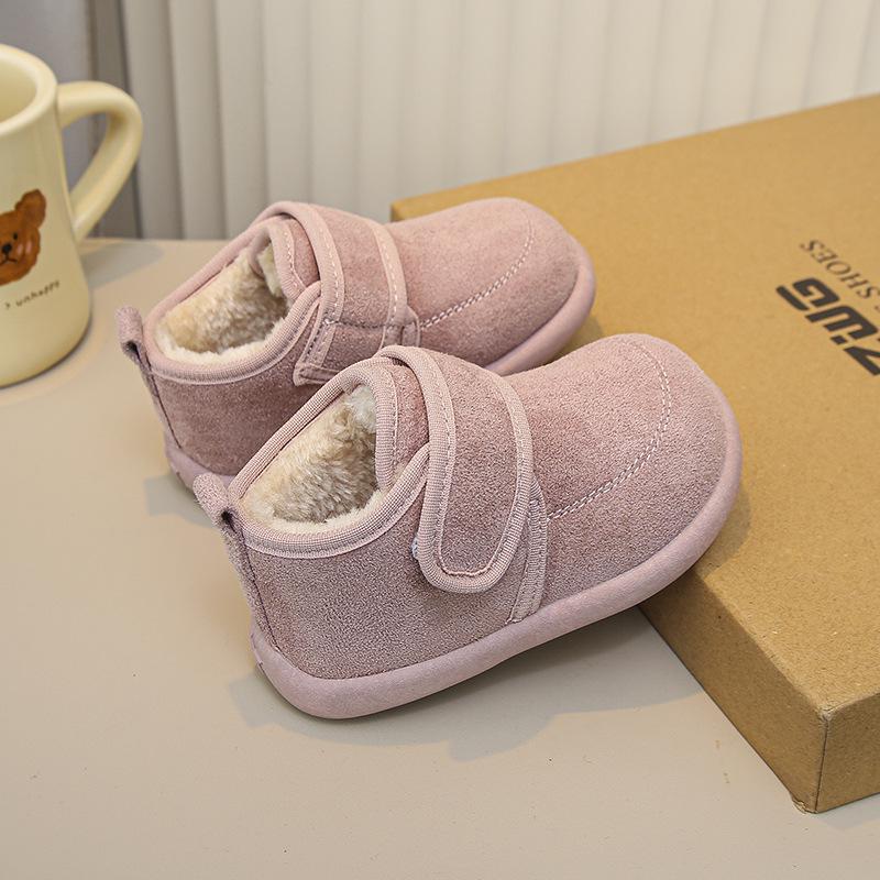 Зимние ботинки Birkenstock в корейском стиле для девочек 2025 года, на толстой подошве, с мехом - Теплые, модные, однотонные хлопковые ботинки для детей
