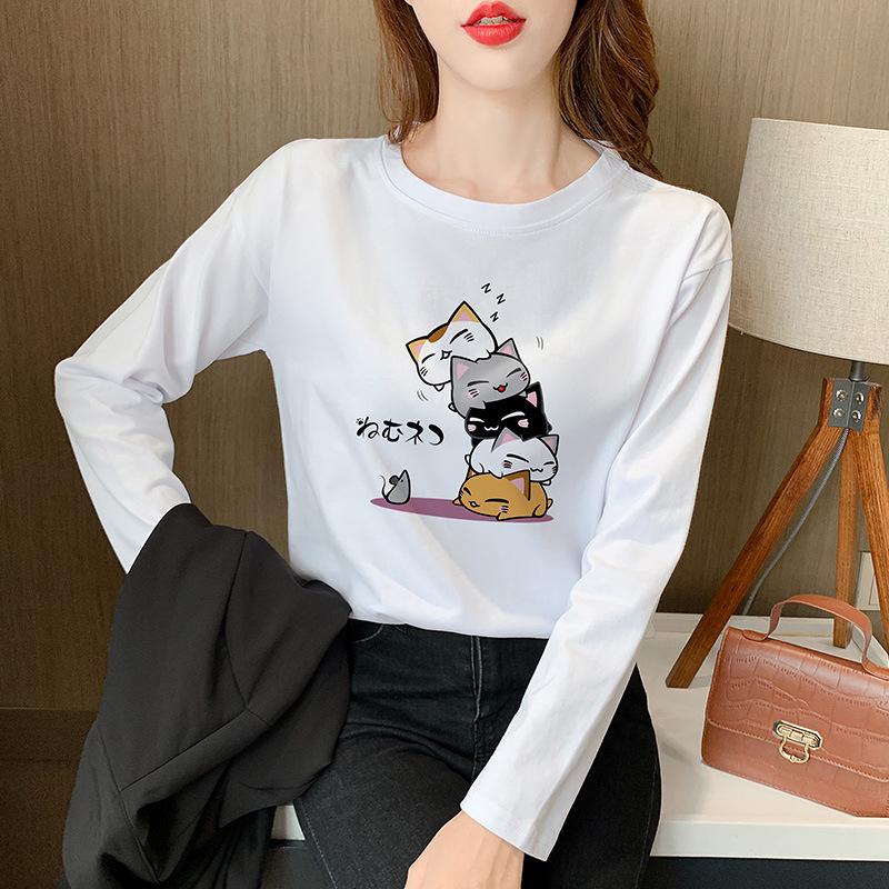 Женская свободная футболка с длинными рукавами из чистого хлопка — новинка сезона весна/осень 2024 г., утягивающий дизайн, закрывающий живот