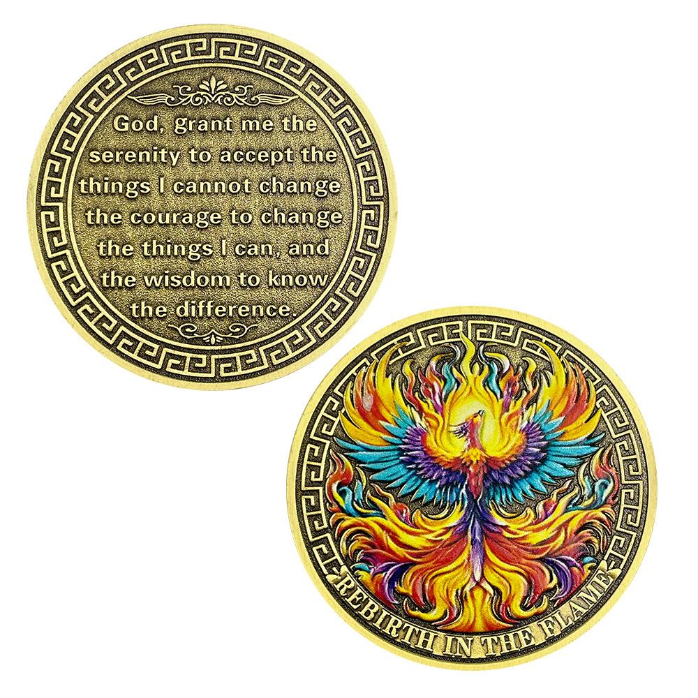 Rebirth Phoenix Flame Commemorative Medal, Inspiring Tranquility and Courage Recovery, Coins, Medals, Metal Relief, Christmas gift, Stocking stuffers