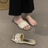 Summer with Skirts, Small Sandals, and Women's Shoes. New Silver Square-headed Open-toed Soft Flat-bottomed One-word Slippers.