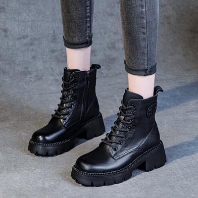 Платформенные ботинки Мартин Женские весенне-осенние ботинки Одинарные ботинки Высокий каблук Маленький мужчина с юбкой Короткие ботинки