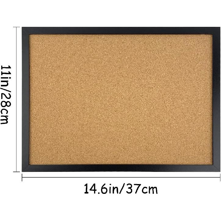 GDMINLO 2 Pack Black Cork Bulletin Board, 14.6"X 11" Cork Board, Oak Wood Finish Frame, Wall Mounted Board for Office Home and School(P, Eye Bolts,