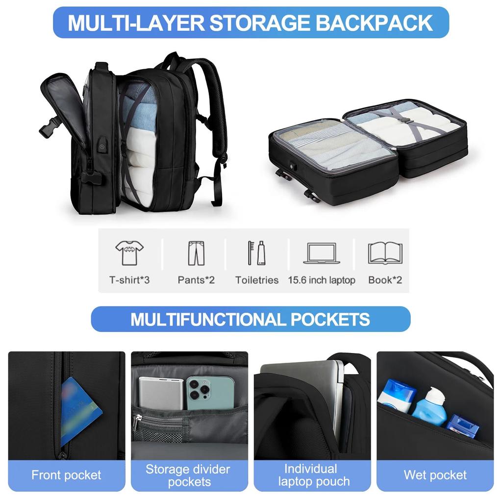 Мужской дорожный рюкзак, водонепроницаемый деловой рюкзак с возможностью расширения, женский школьный рюкзак, студенческая большая школьная сумка, багаж