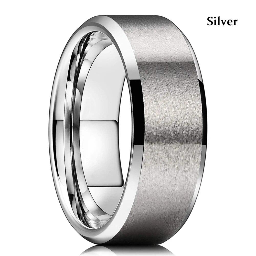 Fashion Men's 8mm Gold Color Groove Beveled Edge Tungsten Wedding Carbon Fiber Ring Punk Gear Wheel Stainless Steel Ring For Men