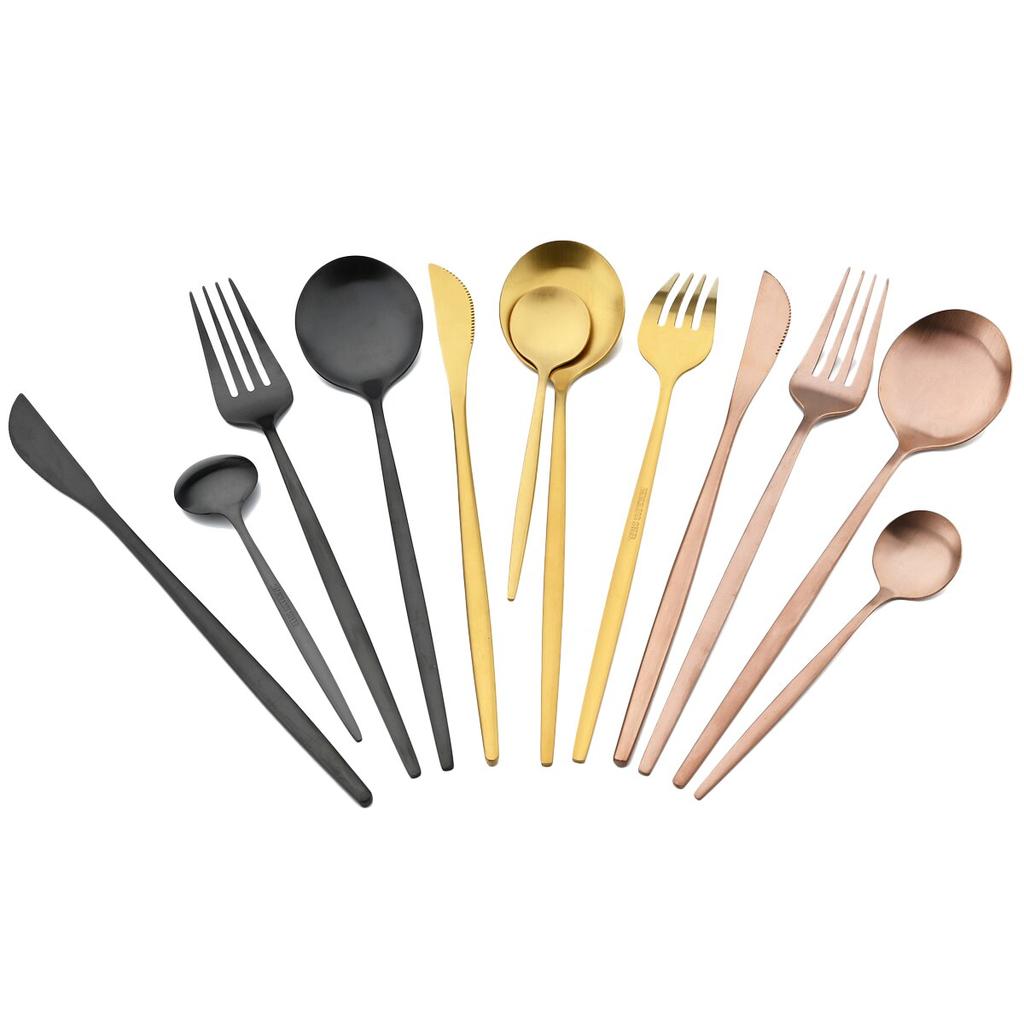 6 шт./компл., набор столовых ложек из черного золота, матовая западная нержавеющая сталь, столовые приборы, столовые приборы, десертная ложка, посуда, набор кухонных столовых приборов для вечеринок