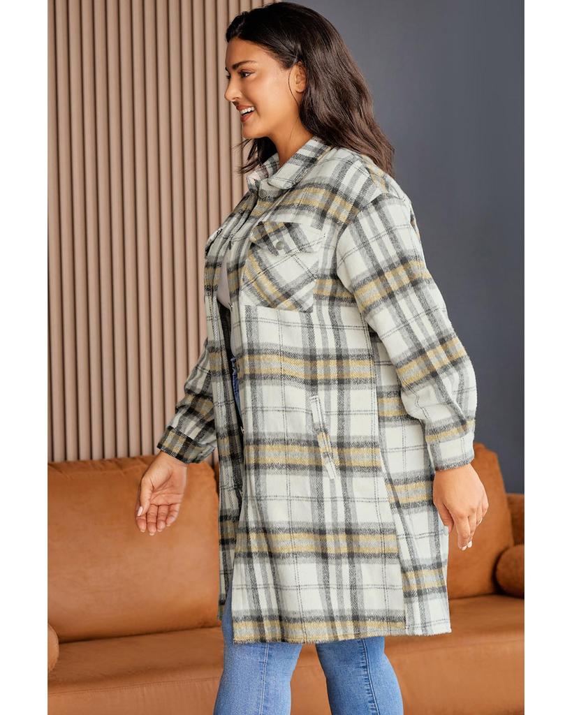 Azura Exchange Multicolor Plus Size Plaid Pocketed Side Slit Shacket