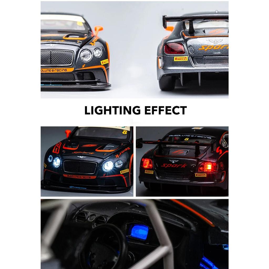 1/24 Bentley Continental GT3 Свободный ход Высокий свет Спортивный гоночный автомобиль Модель Игрушка Литой металл Сплав Миниатюрная реплика