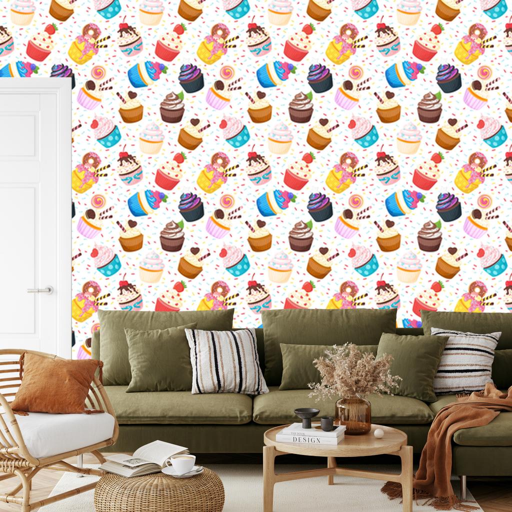 Colorful Cupcakes Wallpaper for Living Room and Bedroom 50x1000