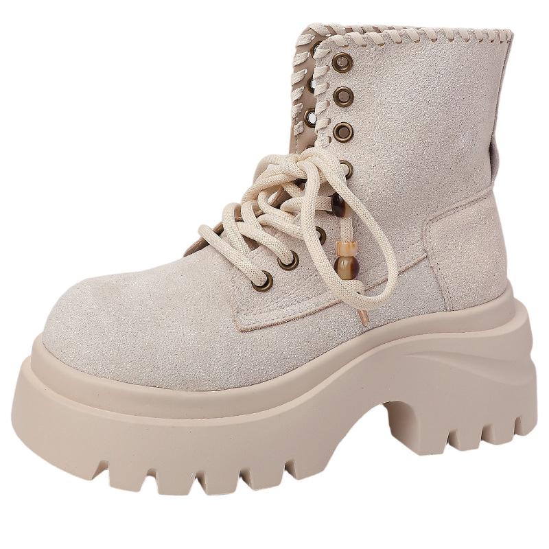 Однотонные простые высококлассные дышащие модные ботинки для通勤 женские 2025 осень и зима новые французские европейские и американские ботинки-локомотивы Мартин