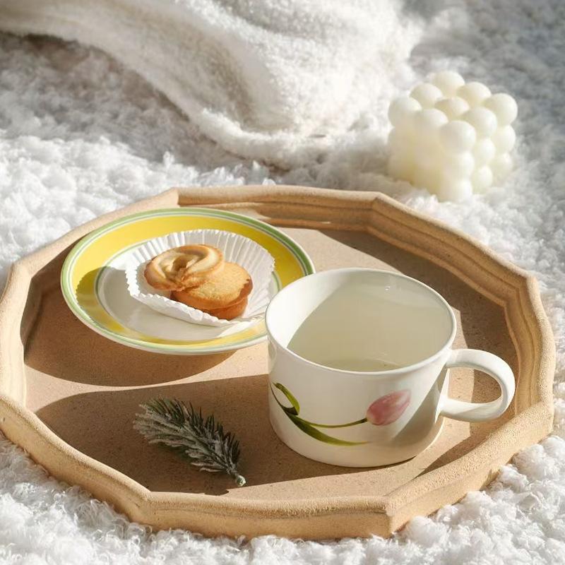 Medieval Style Wide Mouth Ceramic Coffee Cup Saucer Retro Fox Creative Fruit Afternoon Tea Teacup High Value Latte Cup