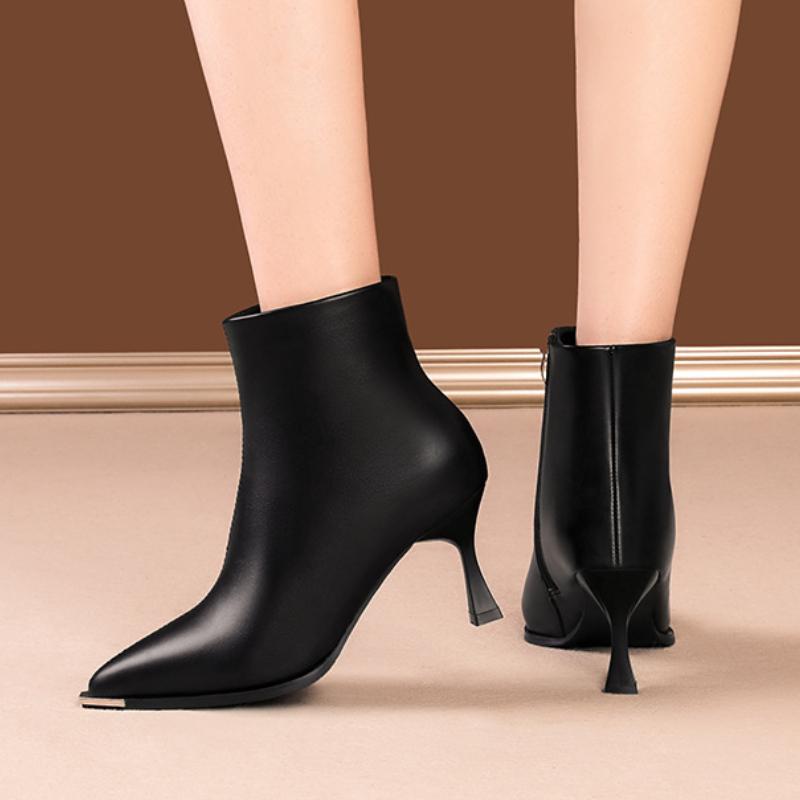 French Ankle Boots Feminine Temperament Pointed High-heel Short Boots 2024 Winter New Fashion Slim Heel Zipper Commuting Boots
