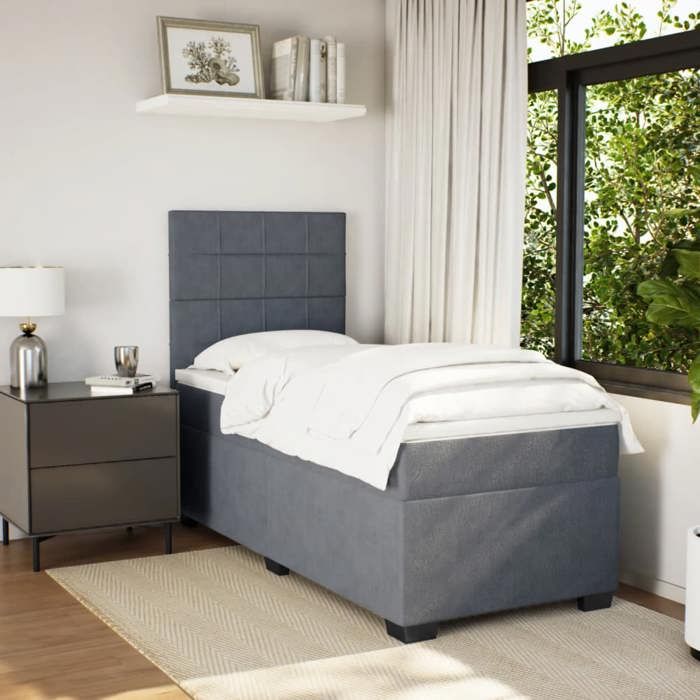 Maison Exclusive - Sommier à lattes de lit et matelas Gris foncé 90x190 cm Velours