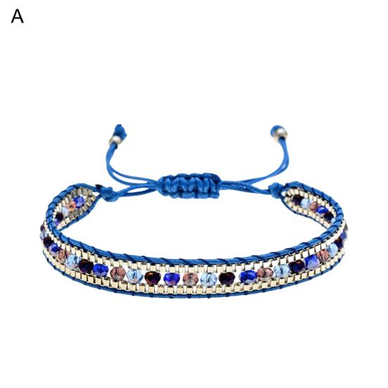 Women Bracelet Adjustable Braided Rope Faux Crystal Vintage Ethnic Style Hollow Out Wrist