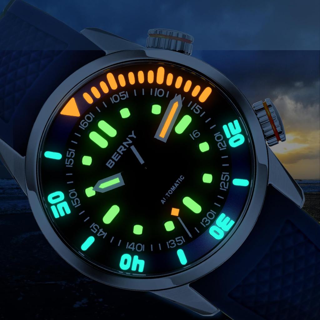 BERNY Часы Механические часы Часы Часы Автоматические часы для дайвинга 20ATM сапфировое стекло удобные силиконовые функции автоматического и ручного завода Мужские Мужские