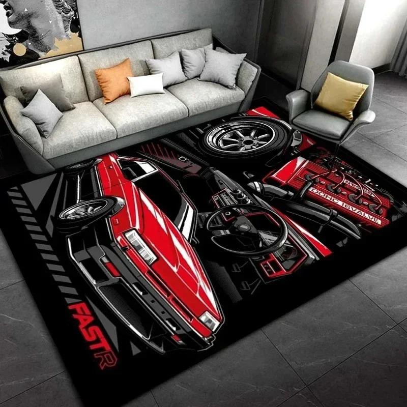 Racing Car Pattern Carpet for Man Cave Bedroom Living Room Home Sofa Decoration Washable Rug Kid Play Decor Floor Big Size Mat