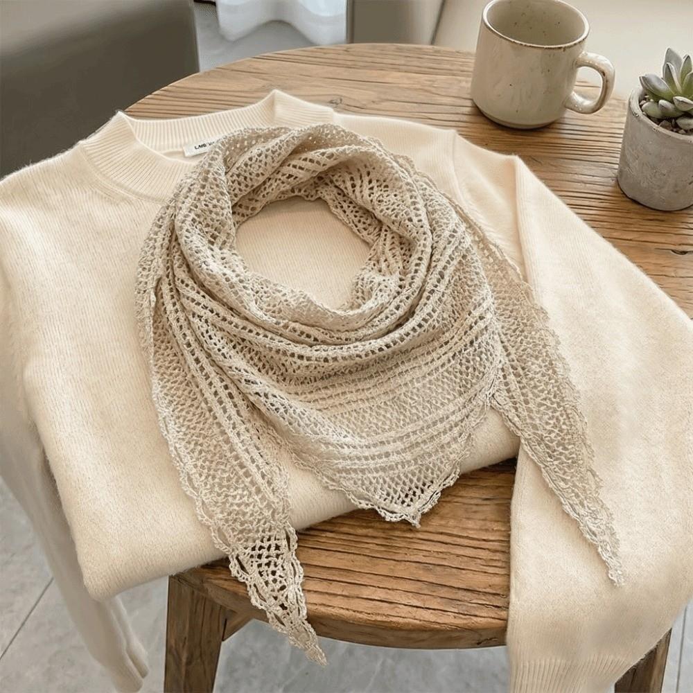 Solid Color Hair Scarf Hollow Out Lace Scarf Fashion Triangle Wrap Women