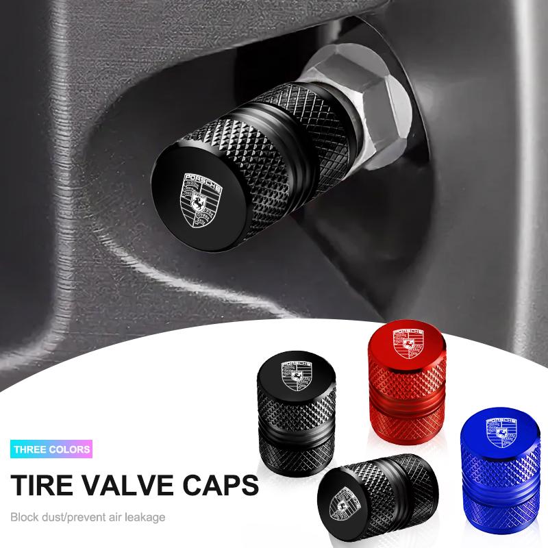 Car 3D Metal Tire Valve Caps Car Tyre Air Stem Covers for Porsche 718 Cayenne Panamera 911 Macan Taycan Cayman Boxster Sticker CVE1