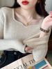 2025 Women's Square Neck Fluffy Sweater: Warm Knitted Fleece-Lined Top for Autumn/Winter