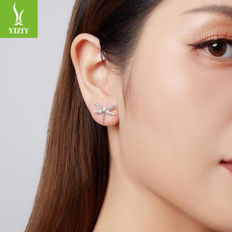 S925 Sterling Silver Winged Dragonfly Stud Earrings, Niche High-End Ear-To-Ear Design Stud Earrings.