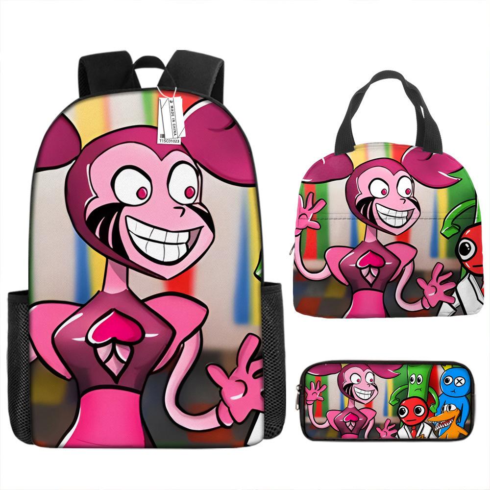 Школьный рюкзак Rainbow Friends Рюкзак Rainbow Friends Набор из трех предметов для учеников начальной школы Большая вместимость Мультяшная сумка для компьютера