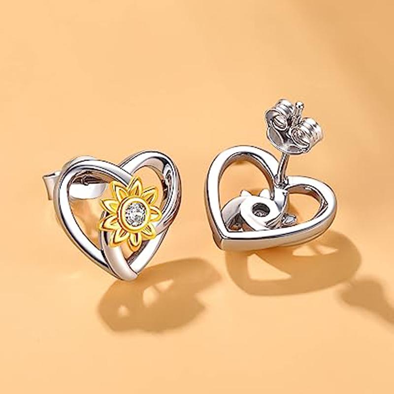 Серьги-гвоздики Huitan Heart Sunflower для женщин, двухцветные, изысканные, женские, в виде любви, необычный подарок на день рождения, новые, эффектные ювелирные изделия