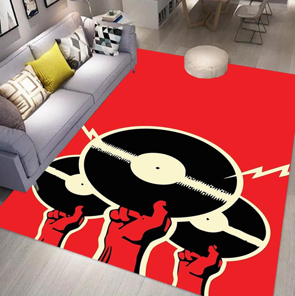 Circular Vinyl Record Pattern Carpet Retro Music Decor Non-Slip Soft Mat for Living Room Bedroom Home Decor