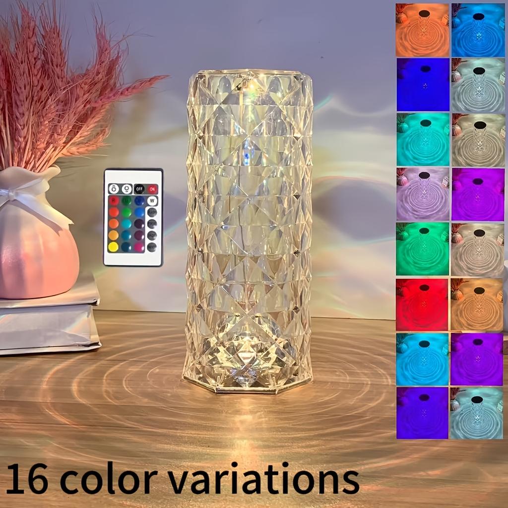 1 Piece Crystal Rose Diamond Desk Lamp, 16 Color RGB LED, Touch and Remote Control, USB Charging Acrylic Night Light, Suitable for Living Room