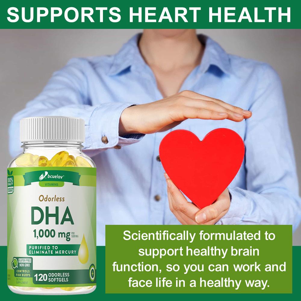 Odorless DHA 1000mg Supplement - Purified & Mercury Free - 120 Softgels