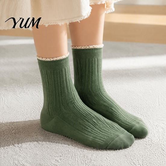 British Temperament Casual Socks Ruffle Crew for Women, Cotton Frilly Lace Socks, Soft Breathable Moisture Wicking Ankles Daily Wear And Fashionable