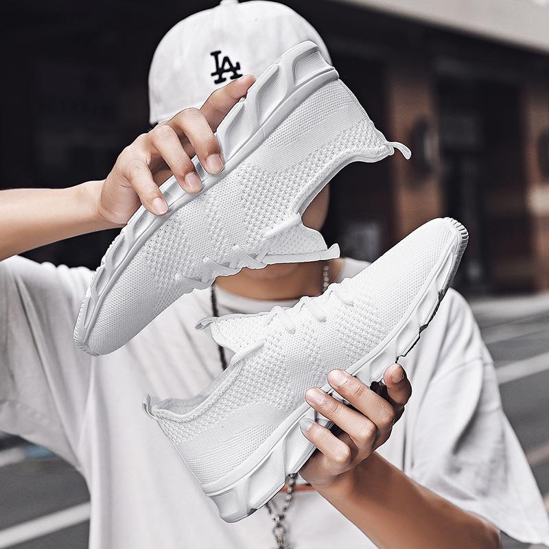 Мужские кроссовки Flyknit с сетчатой вставкой, для трансграничной торговли, размеры 45-47, легкие, низкие, всесезонные, повседневные, спортивные