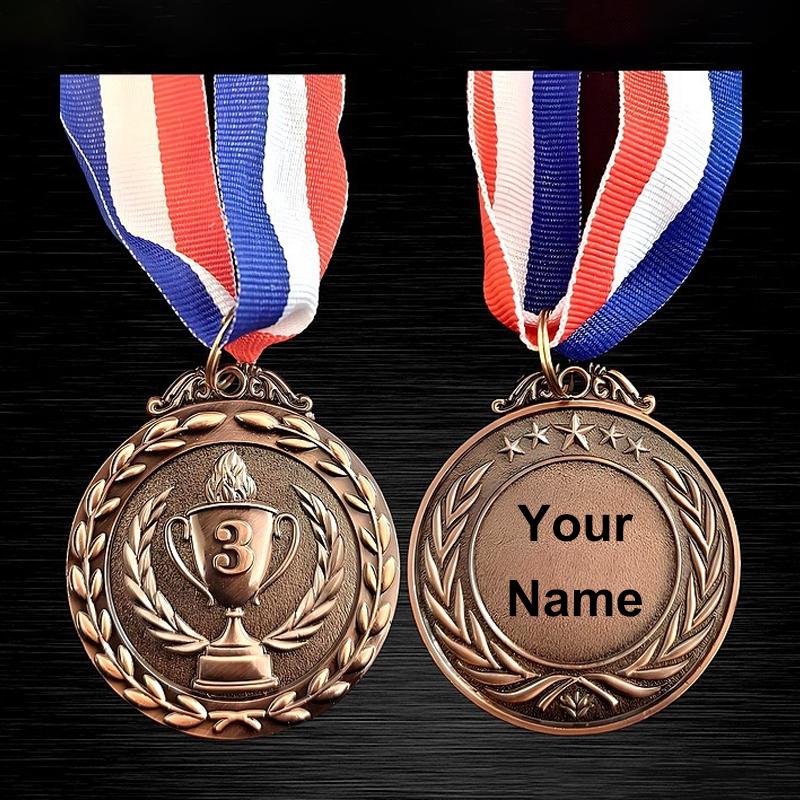 Award Medals 1st 2nd 3rd Free Custom Engraved UV Printed Place Neck Ribbons Winner Trophy for Sports Competitions and Parties