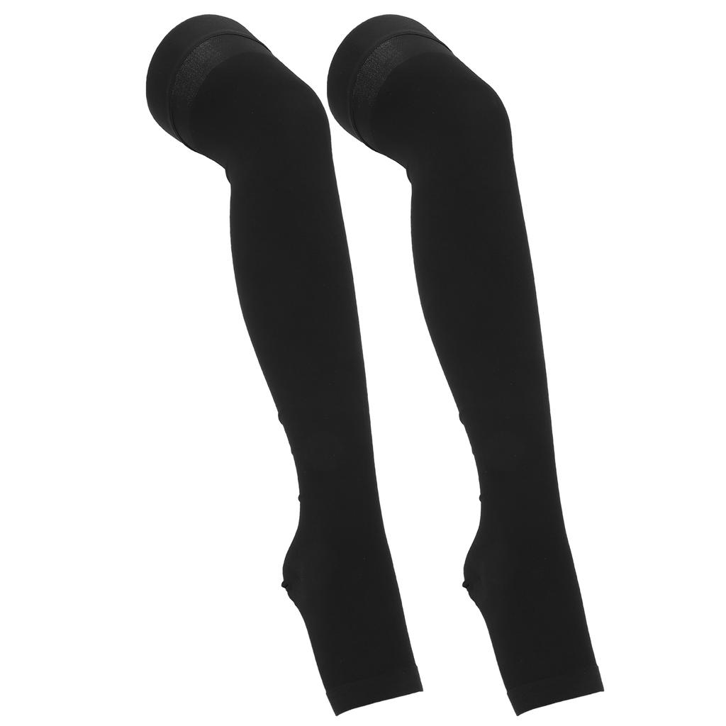 Open Toe Compression Thin Stockings Versatile Thigh High Mercerization Socks Black