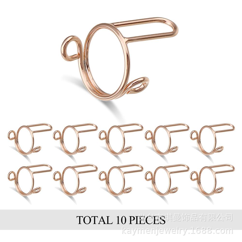 10Pcs Detachable Press On Nails With Metal Finger Rings, Reusable Fake Nails Kit For Daily Wear Nail Art Decorations