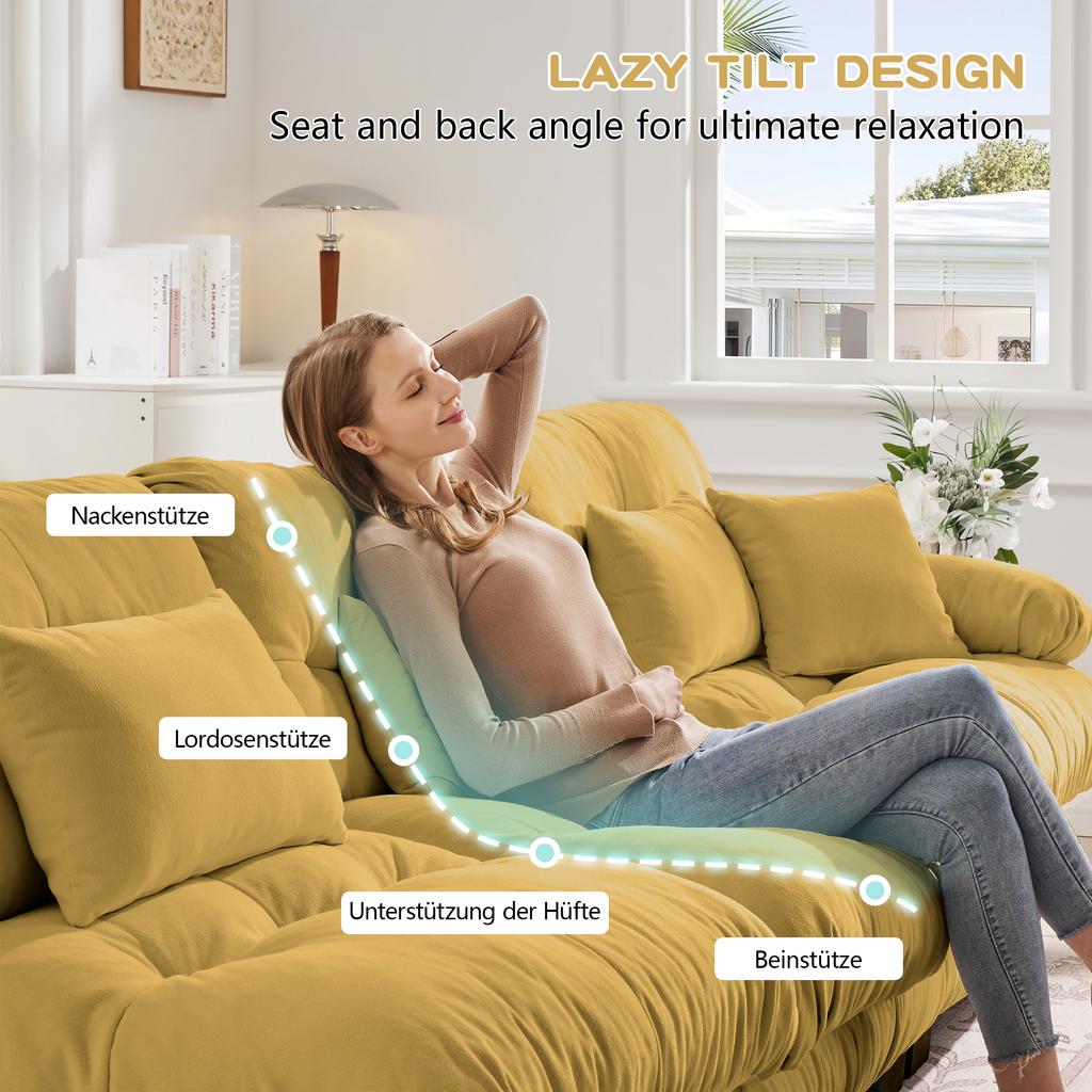 Luxurious Modular Corner Sofa - Oversized U-Shaped Cloud Couch for Living Room, Deep Seat Convertible Sleeper Sofa with Ottoman, Yellow