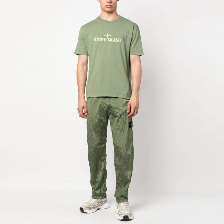 STONE ISLAND Нейлоновые спортивные штаны с металлической отделкой 'Оливково-зеленый' Мужские 781531019-V0055